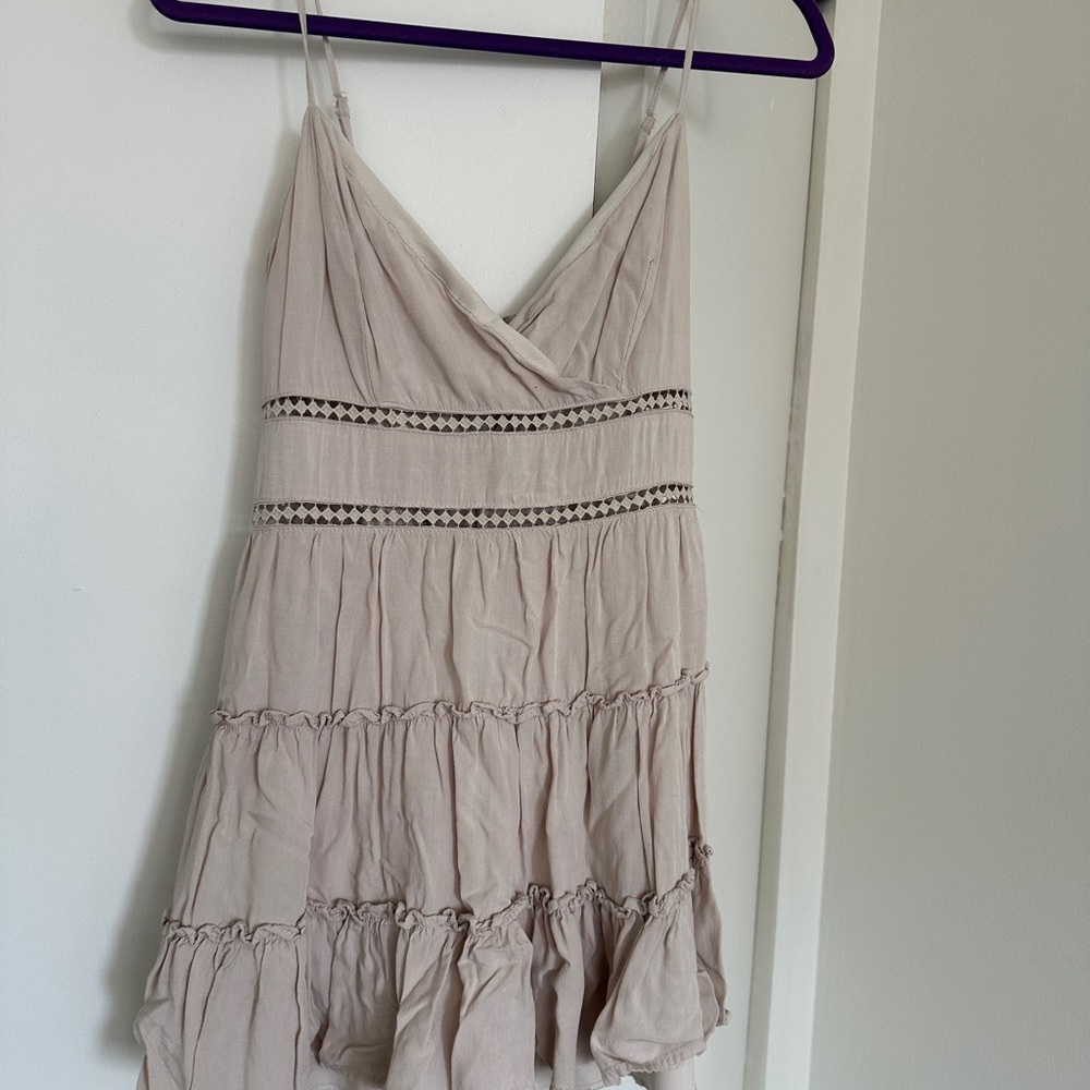 Trixxi Blush Beige Satin-Lined Dress with Crochet Trim